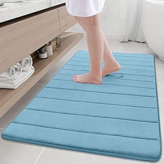 Buganda Memory Foam Bath Mat, 47" x 32", Ultra Soft and Non-Slip Bathroom Rugs, Water Absorbent and Machine Washable Bath Rug Runner for Bathroom, Shower, and Tub, Blue