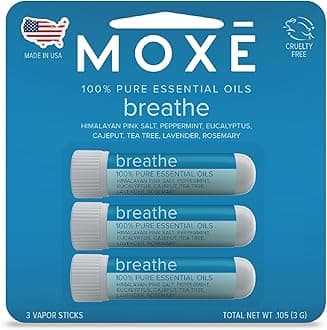 MOXE Breathe | Himalayan Salt Inhaler | Help Clear Congestion, Boost Focus and Improve Breathing | Natural Aromatherapy | Peppermint, Lavender and Tee Tree Essential Oil (3 Pack)