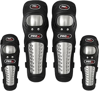 FUKUKAWA Motorcycle Knee & Elbow Protection Kit – 4pcs Stainless Steel Knee Pads & Elbow Guards, Shockproof Adjustable Bike Safety Gear for Delivery Riders, Motocross, Dirt Bike, Cycling & Off-Road