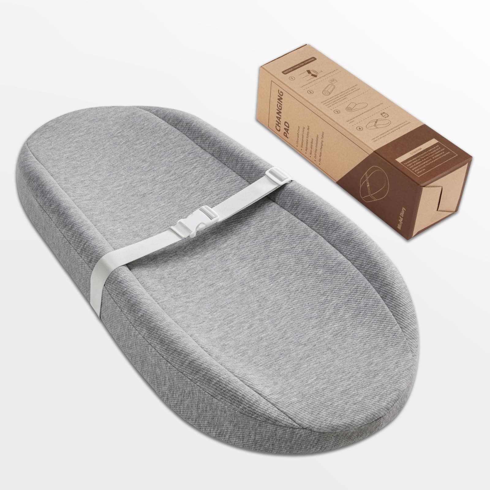 Baby Changing Pad with Waterproof Lining Foam, Includes a Soft & Washable Cover, Contoured Changing Table Pads for Dresser Top with Non-Slip Bottom, 32”×16” (Grey, Avocado)