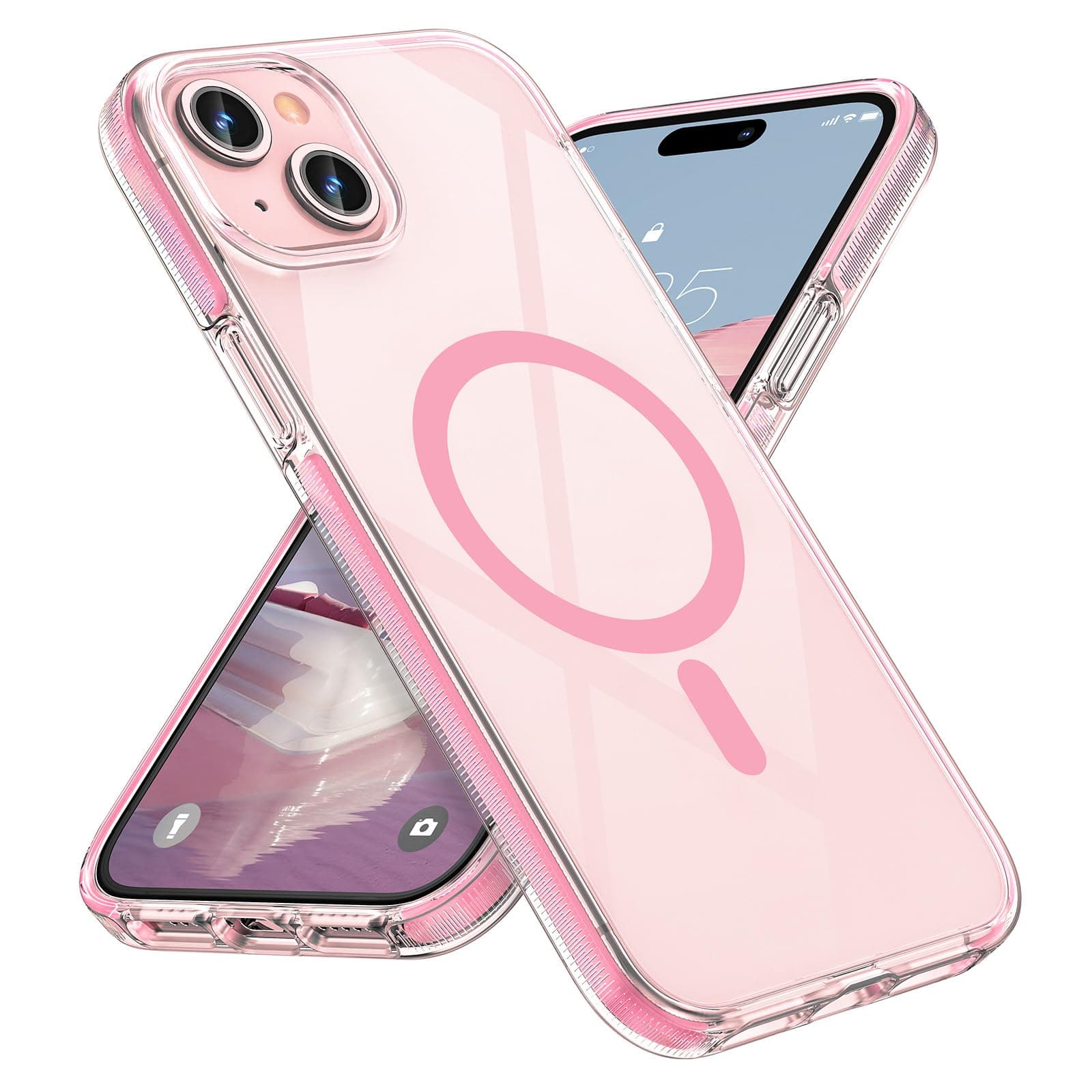 MATEPROX Compatible with iPhone 15 Case, Compatible with MagSafe, Magnetic Clear Trasparent Design, Non-Yellowing Anti-Slip, Shockproof Bumper Phone Cover 6.1" 2023 - Pink