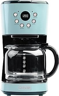Innovative 12 Cup Capacity Programmable Ergonomic Vintage Retro Home Countertop Coffee Maker Machine with Glass Carafe Pot, Turquoise Blue