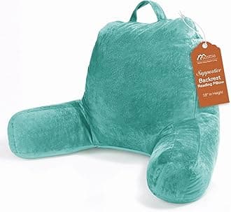 Sasttie Reading Pillow, Velvet Back Pillow for Bed Sitting Up, Adult Back-Rest Support Cushion with Arms for Sit Up on Couch, Sofa, and Floor, Dorm Essentials, Reading Accessories, Teal Cyan