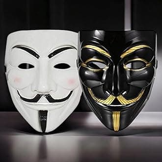 Toys Treasure Plastic Fawkes Toy Mask | Anonymous VIP Edition Toy Face-Mask | Perfect Fit Cosplay Protes | V for Vendetta Hacker Toy Face Mask | (Black & White) (Pack of 2)
