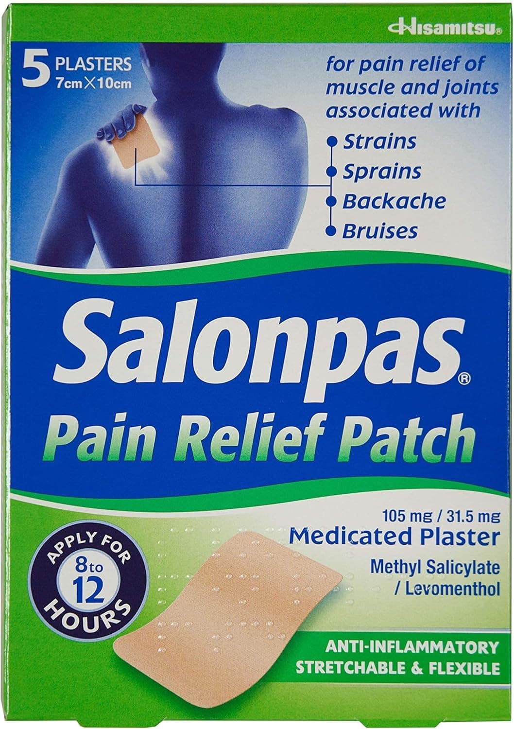 Salonpas Pain Relief Patch - 5 Pack - Medicated Plaster for Joint & Muscle Pain