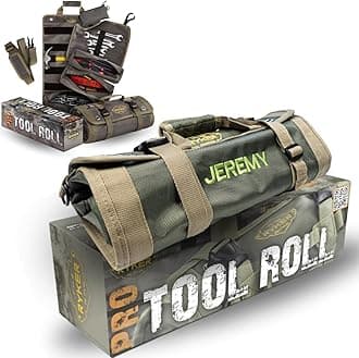 The Ryker PRO Roll Up Tool Bag Organizer - Personalized Customized Name Gifts for Him/Men/Dad Gifts Roll Up Small Tool Bag Organizer Tools Bags gift for Mechanic, Electrician & Hobbyist