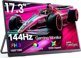 UPERFECT 17.3 Inch 144Hz Portable Gaming Monitor, FreeSync Premium, FHD 1080P HDR IPS Laptop Computer Monitor w/VESA & Stand HDMI USB C External Screen for Esports Xbox Switch PS5