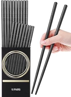 10 Pairs Fiberglass Alloy Chopsticks, Glamfields Reusable Japanese Chinese Korean Chop sticks Dishwasher Safe, Non-slip, 9 1/2 inch (GLAM-KZ01)
