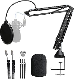 AT2020 Mic Stand with Pop Filter - Professional Microphone Boom Arm Compatible with Audio-Technica AT2020 AT2020USB+ AT2035 by YOUSHARES
