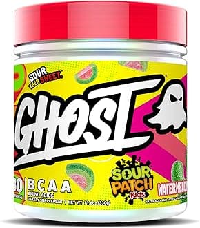 GHOST BCAA Powder Amino Acids Supplement, Sour Patch Kids Watermelon - 30 Servings - Sugar-Free Intra, Post & Pre Workout Amino Powder & Recovery Drink, 7G BCAA