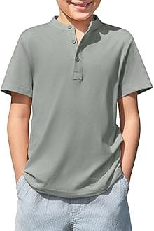 Haloumoning Boys Short Sleeve Henley Shirt Kids Casual Button Front Summer T-Shirts Tops Tees 5-14 Years