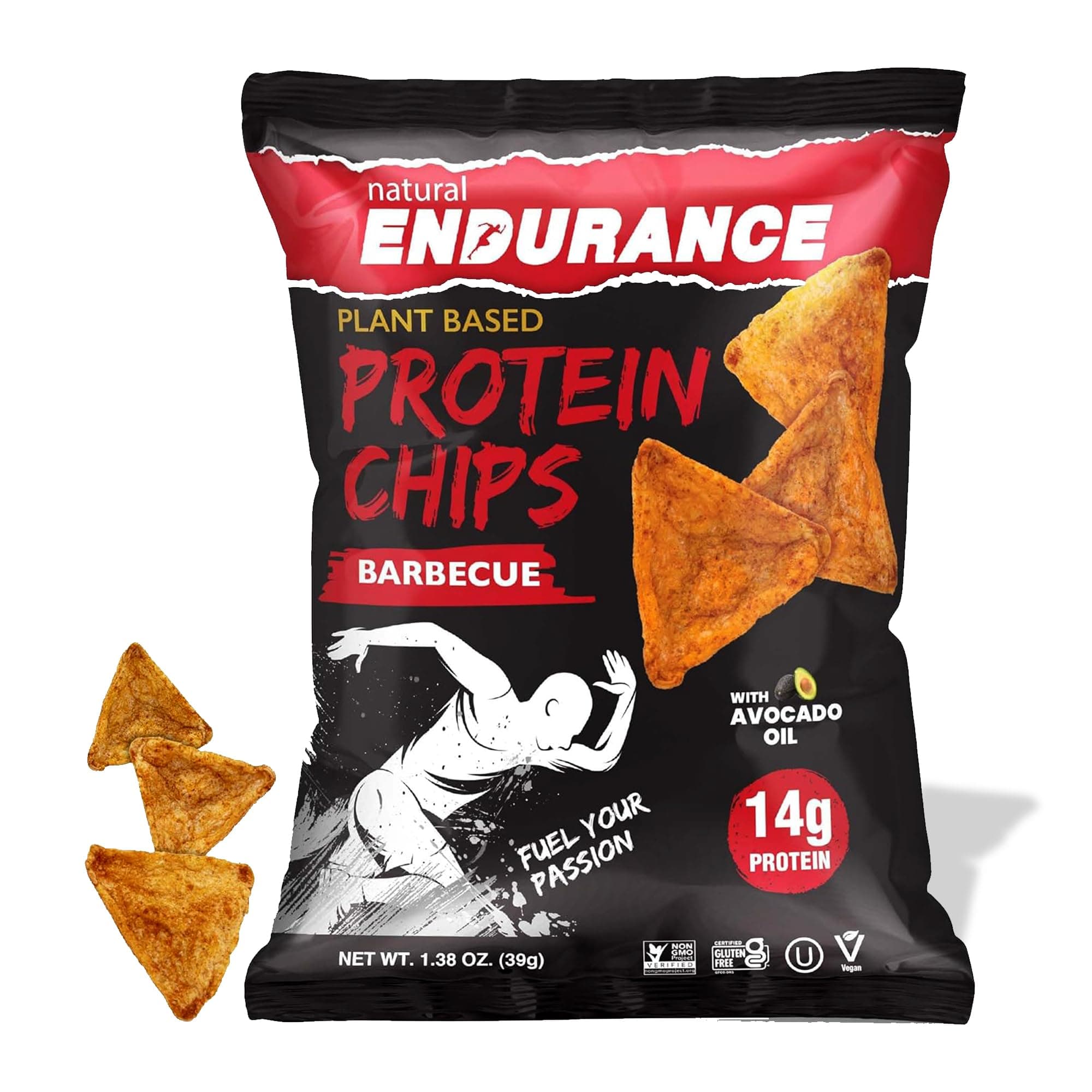 Natural Endurance Protein Chips - Nacho Chips, Low Carb Chips, High Protein Snack, Vegan Protein with Avocado Oil, 14g Protein Per Bag, Gluten Free - Nacho Flavor, 1.38 oz Bags (Pack of 12)