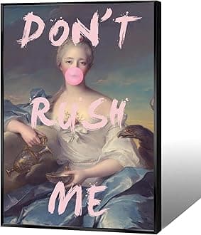BFADMN Don'T Rush Me Wall Art Victorian Decor Poster Retro Graffiti Bubble Gum Canvas Wall Art Elegant Girly Pink Funky Wall Decor Prints For Gallery Girl Funky Room Decor 24x36in Framed