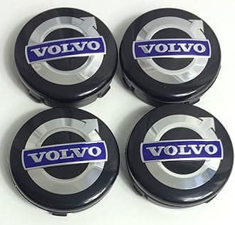 4 x Volvo alloy wheels, centre hub caps, 64 mm, black / blue, C70, S60, V60, V70, S80, XC90