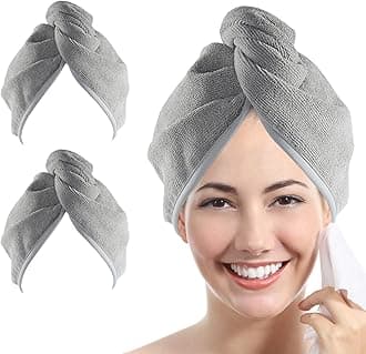 YoulerTex Microfiber Hair Towel Hairs Wrap: 2 Pack 10X26 Hair Dryer Towels for Women Absorbent Turban Twist Drying Shower Cap Curly Hairs Products for Hair's Care Accessories (Gray)