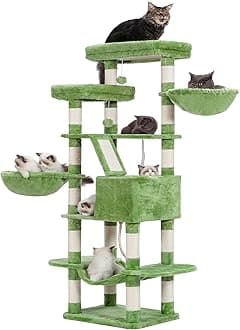 Heybly Cat Tree,68 inch Multi-Level Cat Tower for Indoor Cats,2 Widened Plush Perches Cat Condo with Scracthing Board and Big Caves,Green HCT025GR Cat Accessories