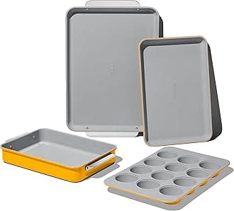 Caraway Nonstick Ceramic Bakeware Set (5 Pieces) - Baking Sheets, Assorted Baking Pans & Storage - Aluminized Steel Body - Non Toxic, PTFE & PFOA Free - Marigold