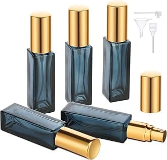 Segbeauty Mini Perfume Atomizer, 5 Set of 10ML Travel Refillable, Glass Dispenser Empty Pump Bottle Small Portable Spray Bottles Toiletries Cosmetic Container for Traveling Outgoing, Blue-gold