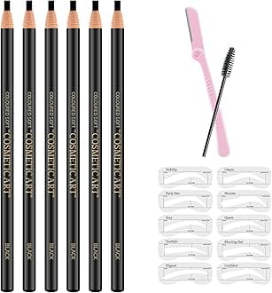 Ownest 6 Pcs Pull Cord Peel-off Eyebrow Pencil Tattoo Makeup and Microblading Supplies Set for Marking, Filling and Outlining, Waterproof and Durable Permanent Eyebrow Liner-Black