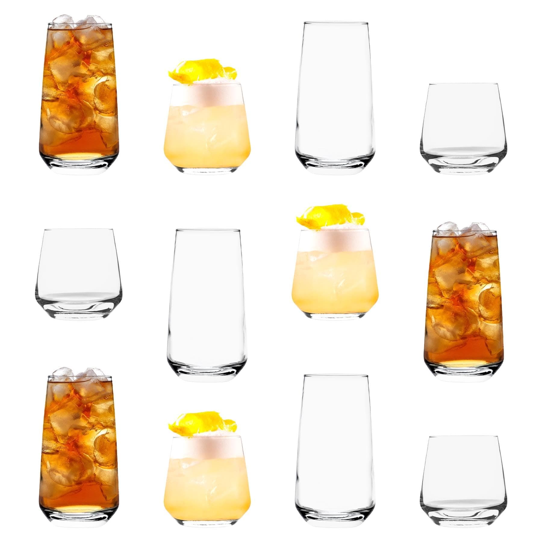 Argon Tableware 12 Piece Glassware Set - 345ml & 480ml - Tallo Collection - Whiskey Cups Tumbler Glasses Dishwasher Safe Large Highball Glass Modern Hiball Water Drinking Glasses