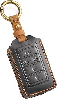 EASYANT Leather Key Fob Cover for Jeep 2021-2024 Grand Cherokee L Grand Wagoneer Key Case Protector keychain Smart Key Holder