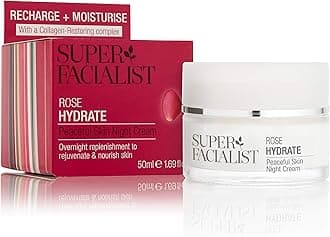 Super Facialist Rosehip Peaceful Skin Night Cream - Moisturiser to Replenish & Rejuvenate Skin with Hyaluronic Acid & Cucumber Oil, Gentle Face Care, Vegan Friendly, 50ml