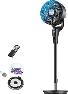 Fan for Bedroom, 80° Oscillating Standing Fan, 25dB Quiet, 80ft Pedestal Fans for Home Office, 90° Manual Vertical, 3 Speeds, Remote, 34-41" Adjustable Height, Air Circulator