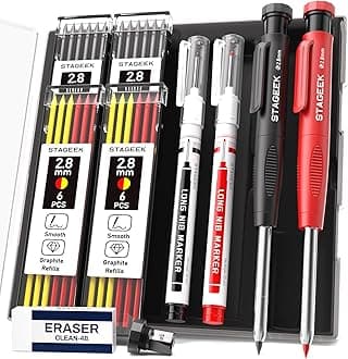 - Carpenter Pencils with Sharpener, 2.8mm Mechanical Pencil Set with 26 Refills, Waterproof Deep Hole Long Nib Marker for Architect Marking, Heavy Duty Woodworking Tools for Construction Electricians