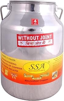 SHIV SHAKTI ARTS® Jointless Stainless Steel Container Milk Can with Lid and handle (4 litre) Ghee Container | Ghee Pot | Oil Can | Milk Pot | Steel Dabba | Steel Containers | Milk Box |