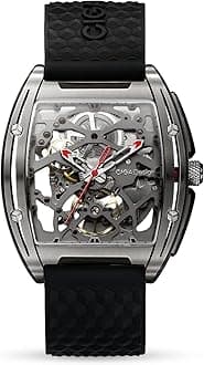 Titanium Case Automatic Mechanical Watch Men’s Business Watch Wine Barrel Shaped Rubber Leather Bands Timepiece