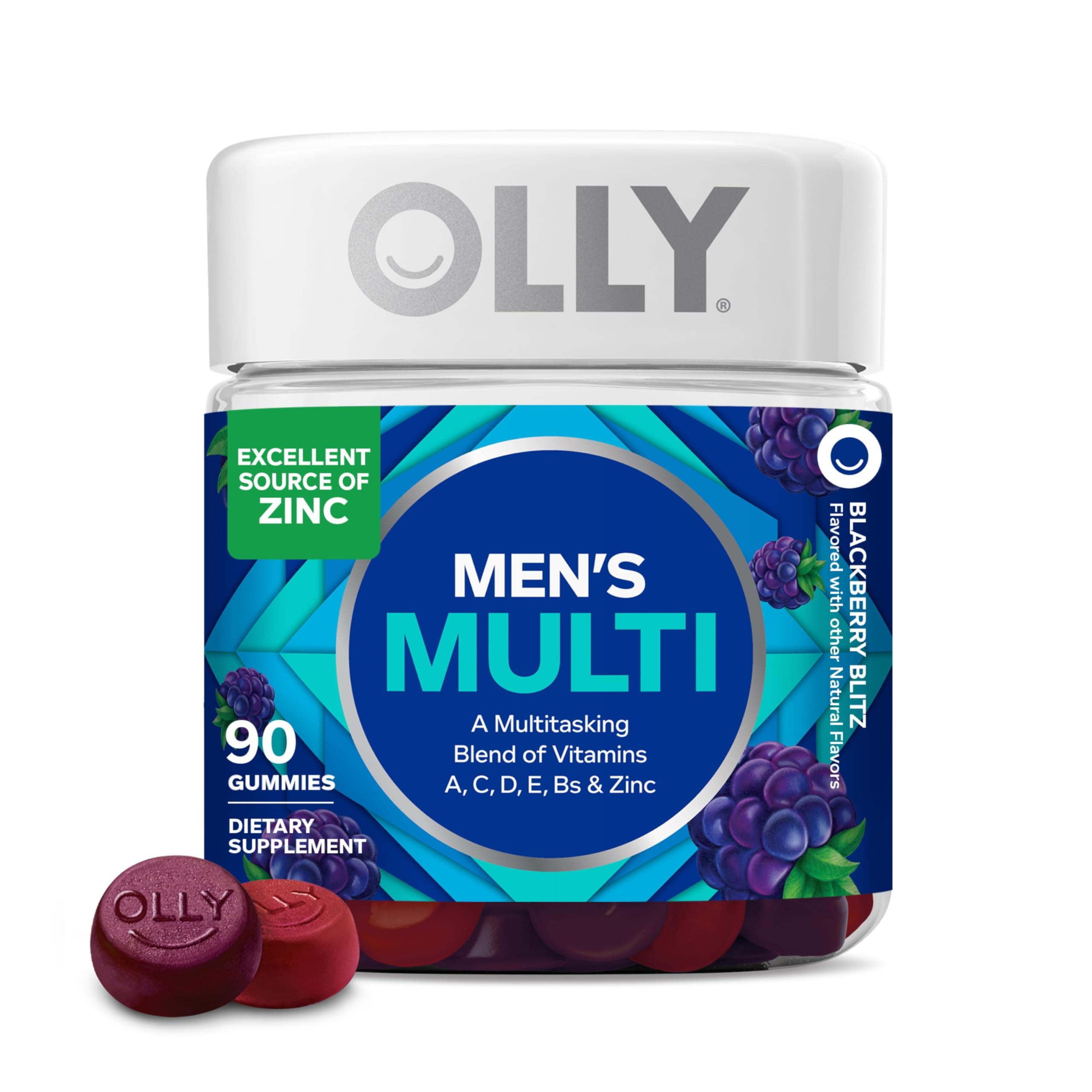 OLLY Men's Multivitamin Gummy, Vitamins A, C, D, E, B, Zinc, Blackberry Flavor, 45 Day Supply - 90 Count