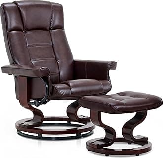 Manual Swivel Recliner with Ottoman, Chair Ottoman Set for RV Small Spaces, Living Room, Bedroom, Office 9019 4919 (Faux Leather, Dark Brown)