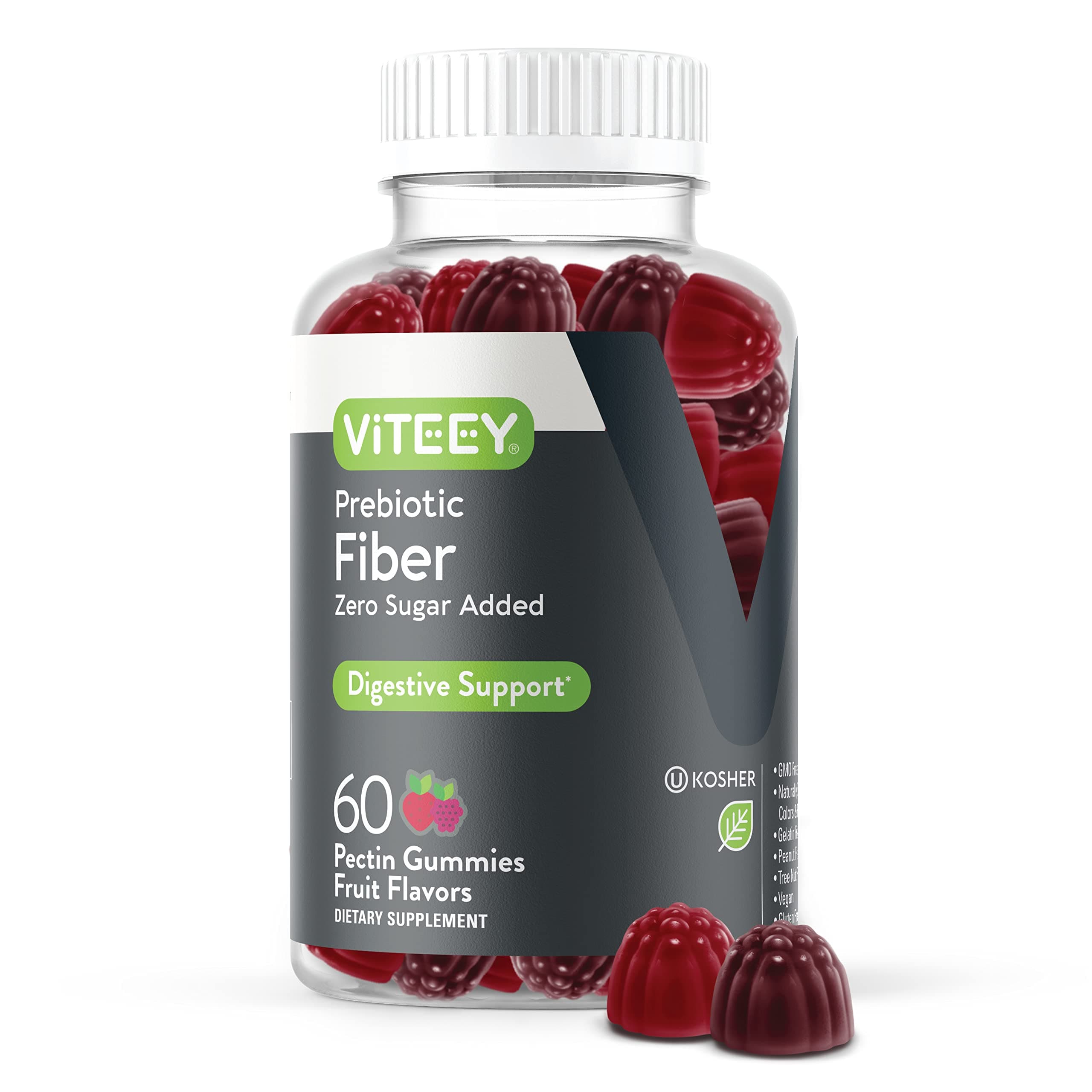 Viteey Prebiotic Fiber Gummies for Adults, 4g - Gut Health & Digestive Soluble Fiber Supplement Gummies - Zero Sugar Added, Vegan, Gluten-Free - 60 Count
