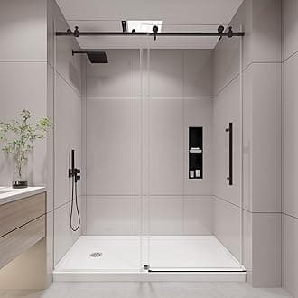 KPUY Frameless Shower Door, 50-54" W x 76" H Sliding Glass Shower Door, 1/4" (6mm) Thick Tempered Clear Glass with Explosion-Proof Film Nano Coating, Stainless Steel Hardware, Matte Black