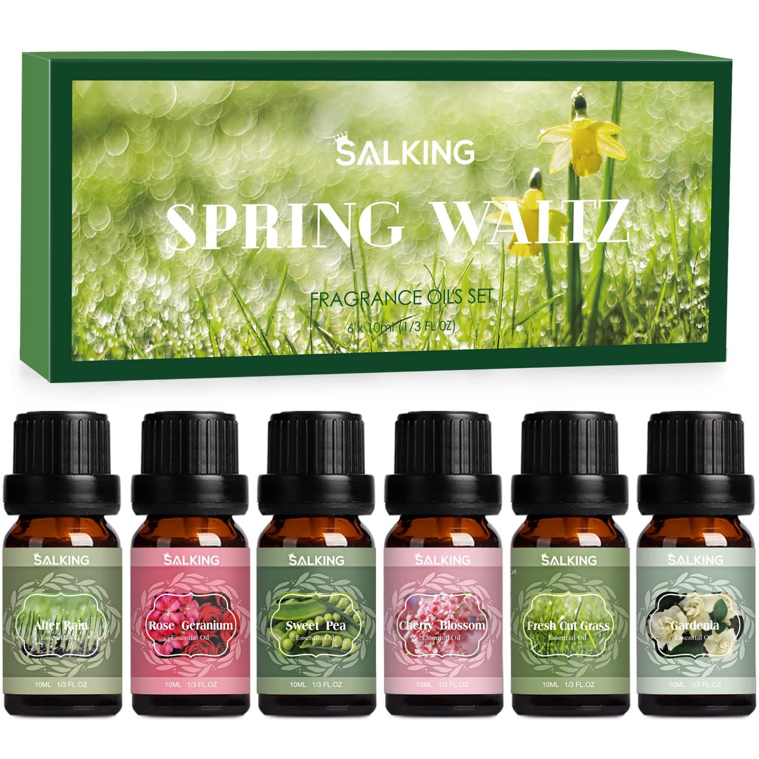 Spring Fragrance Oils Set, Premium Essential Oils Gift Set for Diffuser, Scented Oil for Soap & Candle Making - After Rain, Fresh Cut Grass, Sweet Pea, Rose Geranium, Cherry Blossom, Gardenia