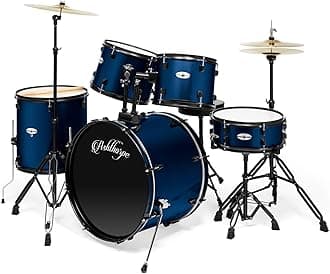 5-Piece Complete Full Size Adult Drum Set with Remo Batter Heads - Blue