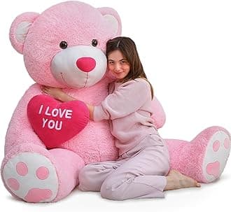 MaoGoLan Big Teddy Bear 52 inches Stuffed Animal, I Love You Red Heart Giant Pink Teddy Bear Plush Toy, Large Stuffed Animal Gift for Girlfriend, Boyfriend, Kids