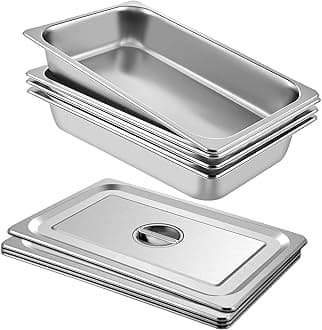 Mophorn 4 Pack Hotel Pan 4" Deep Steam Table Pan Full Size with Lid 20.8"L x 12.8"W Full Size Hotel Pan 22 Gauge Stainless Steel Anti Jam Steam Table Pan