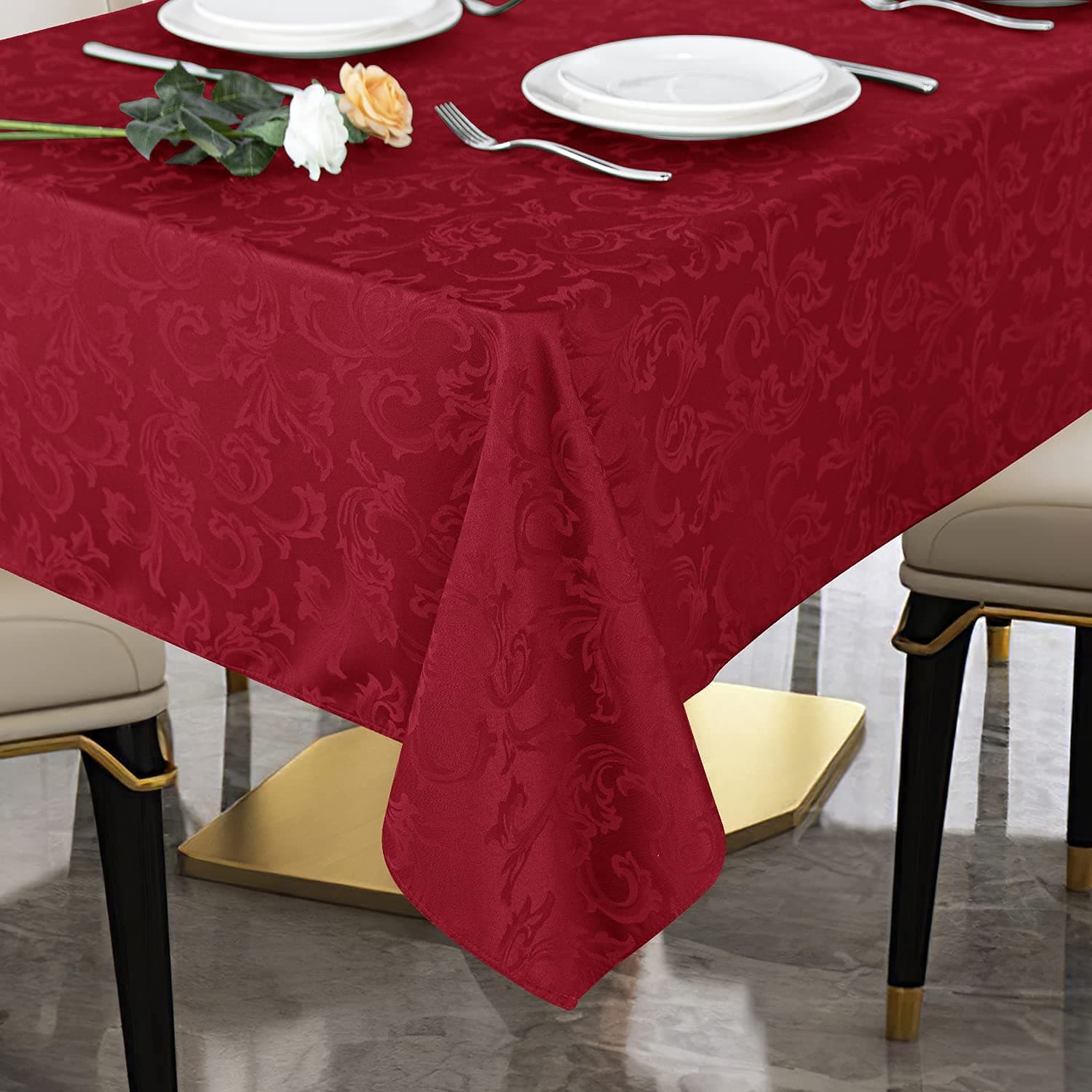 Obstal 210GSM Rectangle Table Cloth, Water Resistance Microfiber Tablecloth, Decorative Fabric Table Cover for Outdoor and Indoor Use (Red, 60 x 144 Inch)