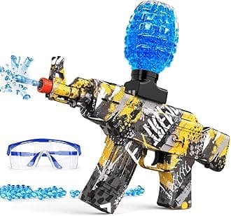 Anstoy Electric Gel Gun Blaster, High-Speed AKM-47 Gelfire Blaster for Orbeez with Eyewear, Splatter Ball Toys for Outdoor Shooting Game Party Gift Ages 14 & Up, Yellow