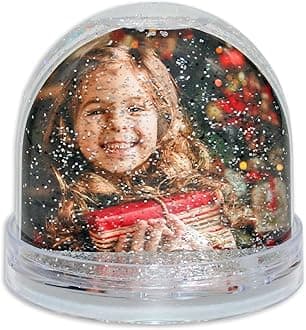 Adventa Personalised Snow Globe Photo Dome Shaker Ornament - Clear Base, Glitter (Silver) - Ideal Personalised Gifts, Home Décor or Arts and Crafts Decorations