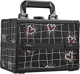 Joligrace Makeup Train Case Portable Makeup Case Organizer 2 Trays Cosmetic Box Storage with Mirror Lockable with Key for Cosmetics Nail Tech Traveling Makeup Travel Box Punk Love Hearts