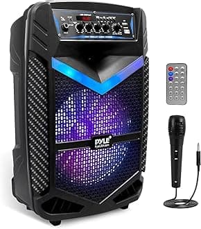 Portable PA Speaker, Bluetooth- Loudspeakers, 600W Rechargeable w/ 10” Subwoofer 1” Tweeter, Pa System w/Wireless Microphone, Dj Speakers, w/Recording Function/Mic Input/Lights/USB/SD/Radio