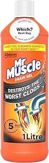 Mr Muscle Drain Unblocker Liquid (1L), Sink & Drain Cleaner, Strong & Fast Acting Heavy Duty Power Gel, Dissolves Clogs (Packaging May Vary)