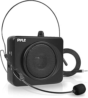 PRO Portable Waist-Band PA Speaker System - Compact Voice Amplifier and Headset Microphone Set with Built-in Rechargeable Battery, MP3/USB Playback, AUX, Power Adapter, Strap, Belt Clip PWMA60UB