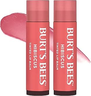 Burt's Bees Lip Tint Balm Valentines Day Gifts with Long Lasting 2 in 1 Duo Tinted Balm Formula, Color Infused with Deeply Hydrating Shea Butter for a Natural Looking Buildable Finish, Soft Hibiscus (2-Pack)