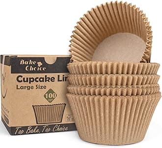 Bake Choice 100pcs Jumbo Cupcake Liners for Baking, Natural Jumbo Muffin Liners, Unbleached, Greaseproof Parchment Paper, Cupcake Wrapper for Party, Wedding, Birthday, Christmas