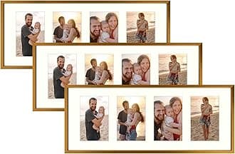 Golden State Art, 4x6 Aluminum Collage Frame, Display 6x4 Pictures With 4 Openings Mat or One 8x20 Photo, Real Glass, Portrait/Landscape Wall Display, Bronze, 3 Pack