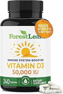 ForestLeaf - Vitamin D3 IU Weekly Supplement - Vitamin D Capsules for Bones, Teeth, and Immune Support - Easy Swallow Pure Vitamin D3 Caps (50,000 IU - 240 Count)