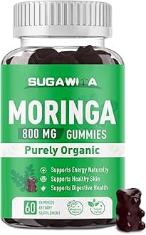 Moringa Gummies for Women Men, Natural Green Superfood for Energy, Skin & Diegstive Health, Chewable Organic Moringa Leaf Supplement with Essential Vitamins & Amino Acids, 60Cts